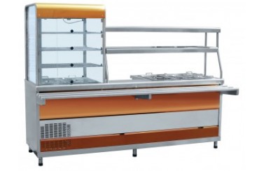 Прилавок-витрина холодильный мармитный универсальный Abat ПВХМ-70КМУ (красное золото)